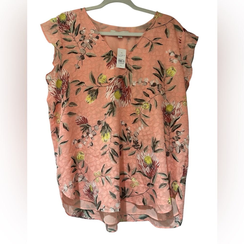 NWT LOFT Peach Floral Blouse Size XL